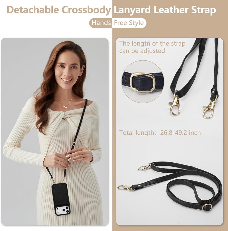 Keallce Case for iPhone 17 Pro Max 6.9'', Crossbody Wallet Case Purse with RFID Blocking 3 Card Holders, Flip Folio Leather Cover with Lanyard Wristlet Strap Women Lady for iPhone 17 Pro Max, Black - Image 4
